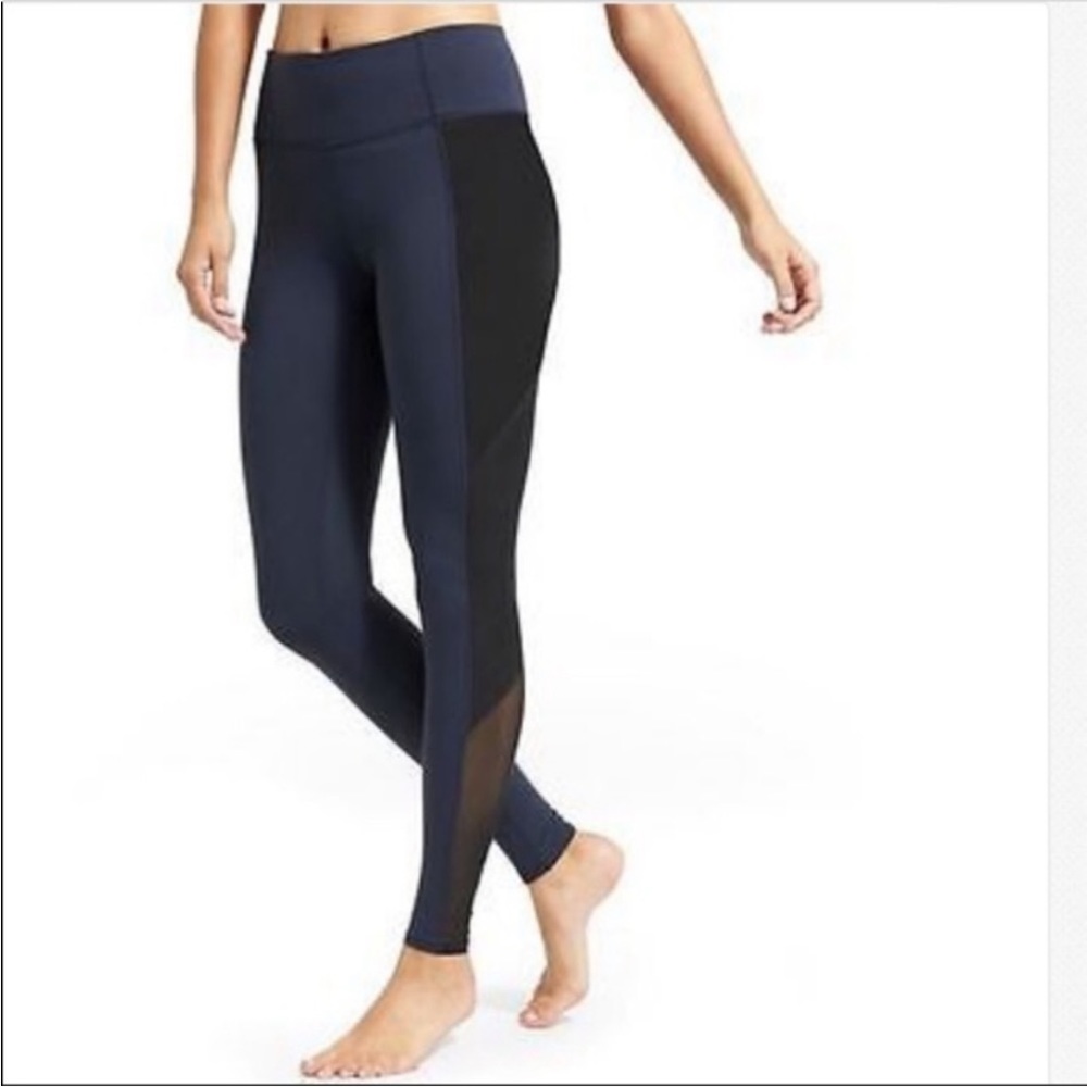 Athleta High Rise Mesh Tux Chaturanga Leggings Sz S Navy Black Athletic